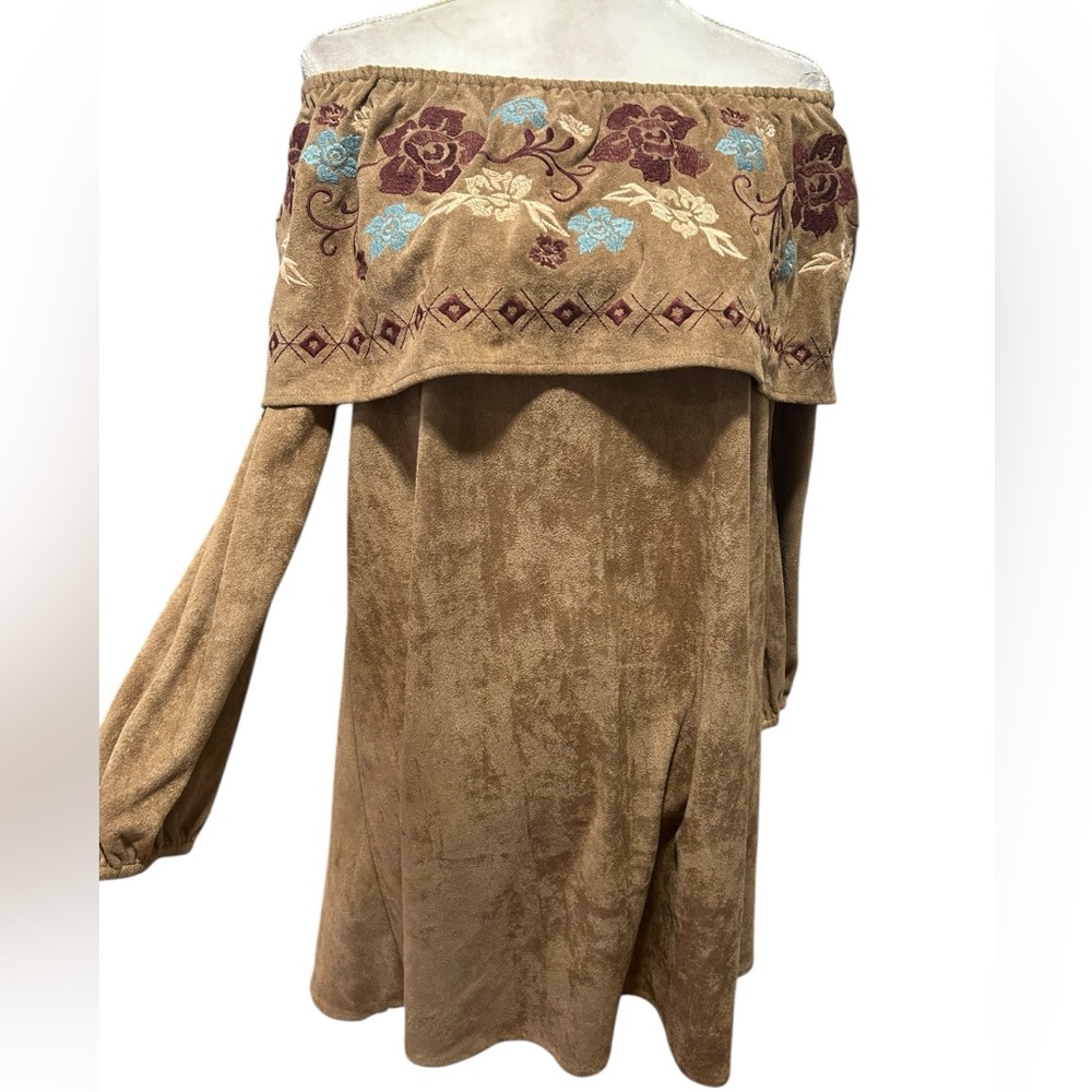 NWT Boutique Faux Suede Embroidered Mini Dress Or Long Tunic - Picture 2 of 6